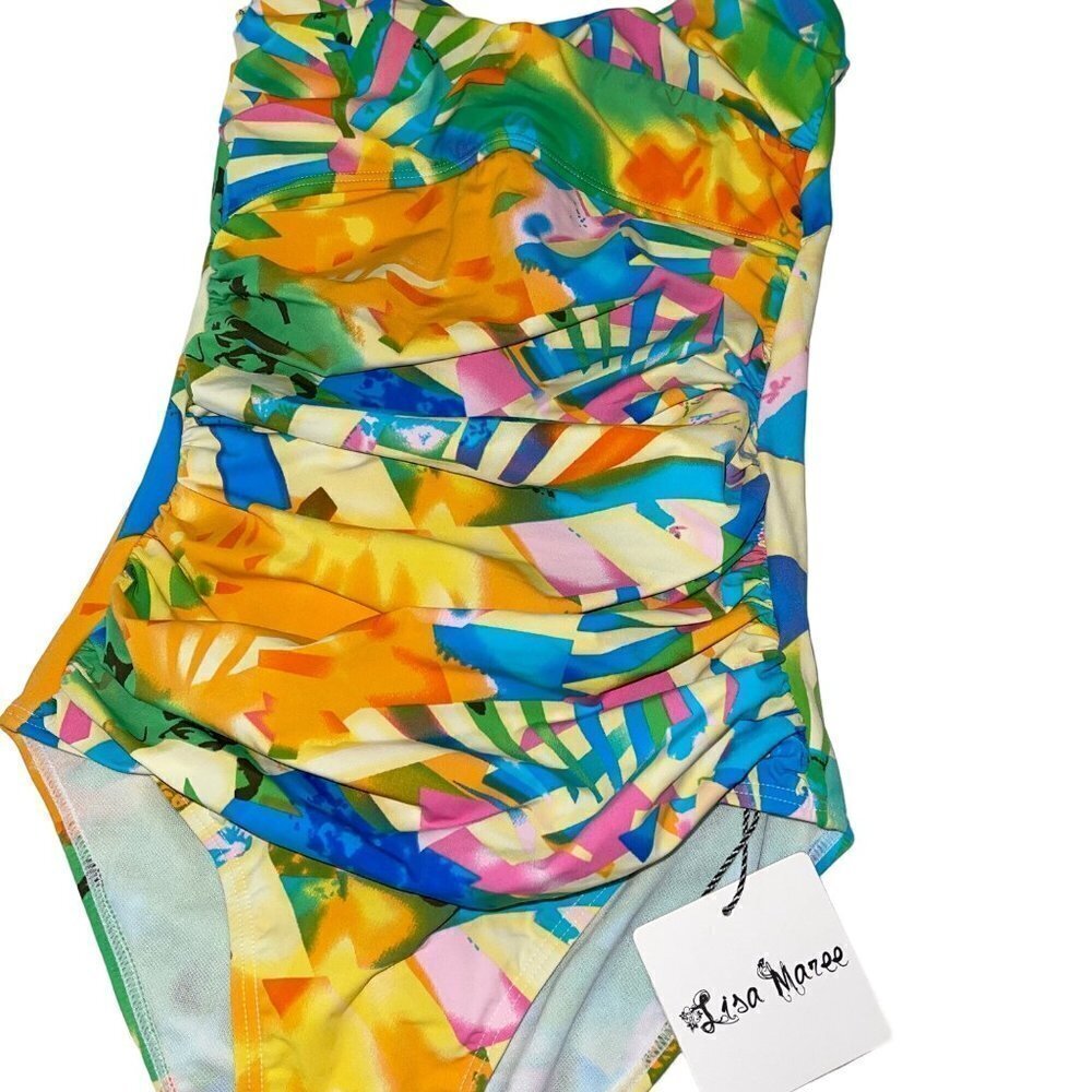 Lisa Maree Womens Swimsuit Size Xs Tropical Ruched Removable Strap Tie Neck New — image 7 of 8